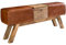 möbelando Design Turnbock Sitzbank Braun Aufbewahrungsfach 120 x 29 x 53 cm | Turnhocker Bank aus Echtleder Klappfach | Hocker Garderobenbank Sitzhocker Springbock Turnbank
