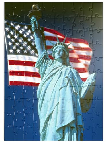MyPuzzle Freiheitsstatue mit Amerikanischen Flagge, New York City, USA - Premium 100 Teile Puzzle - MyPuzzle Sonderkollektion von Puzzle Galaxy