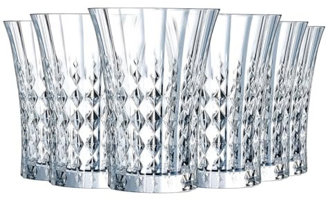 Cristal D'Arques Paris Lady Diamond Collection – 6 vasos de forma alta 36 cl – Brillo, transparencia y alta resistencia – Fabricado en Francia – Embalaje reforzado, adecuado para la venta online