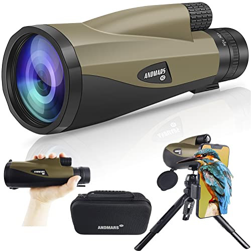 Andmars Zoom 10-30x60 High Power HD Monokular für Erwachsene Wasserdichtes Teleskop mit Ledertasche, Metallgehäuse, Telefonadapter und Stativ. FMC-beschichtet & BAK4 Prisma für Vogelbeobachtung
