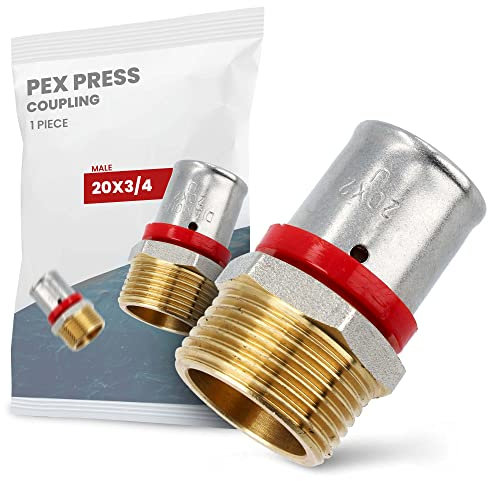 Kupplungsverbinder PEX-Pressfittings 20 x 3/4'' Außengewinde Heizungsinstallationssystem-Koppler Messing Stahl EPDM O-Ringe Perfekte Dichtheit Heizungs-Sanitär-Trinkwasserinstallation