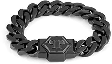 Philipp Plein Herren Armband Edelstahl Schwarz Hexagon, Länge: ca. 23 cm, PJ7AA01BL