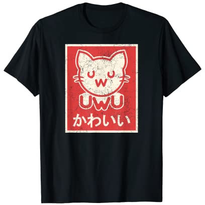 Japanisches UwU-Katzen-Poster im Retro-Vintage-Stil, süßes Kawaiikätzchen T-Shirt