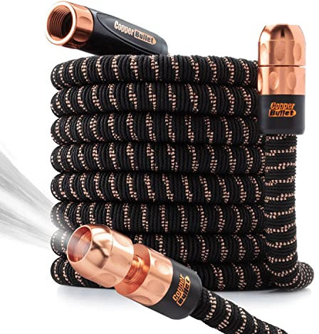 2024 Pocket Hose Copper Bullet AS-SEEN-ON-TV Expands to 75 ft Removable Turbo Shot Multi-Pattern Nozzle 650psi 3/4 in Solid Copper Anodized Aluminum Fittings Lead-Free Lightweight No-Kink Garden Hose