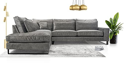Siblo Ecksofa mit Kissen 90x310x224 cm CORBLACK Kollektion - Elegante Polstersofa - Große Couch L Form für Wohnzimmer - Freistehendes L-Sofa - Eckcouch 4 Sitzer - Graphit - Linke Seite