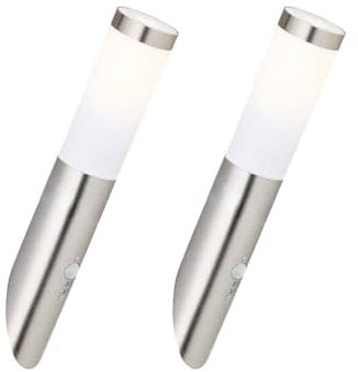 etc-shop Wandleuchte Edelstahl Wandfackel Außen Hauswandleuchte Bewegungsmelder, Wetterfest IP44, Sensor, Edelstahl silber opal, 1x E27 Fassung, DxH 7,6x40cm, 2er Set