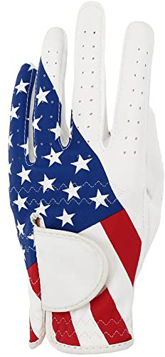 GOLTERS Golfhandschuhe für Damen und Herren, linke Hand für Rechtshänder, Golfer, amerikanisches Flaggenmuster, Kunstleder, Lycra-Faser, verstellbarer Verschluss (Herren-Golfhandschuhe, Größe M)