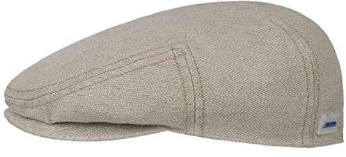 Stetson Kent New Sustainable Leinen Flatcap - Einfarbige Mütze - Klassische Schiebermütze - Unifarbene Fischgrätoptik - Made in The EU - Herren - Frühjahr/Sommer Hellbeige 58 cm