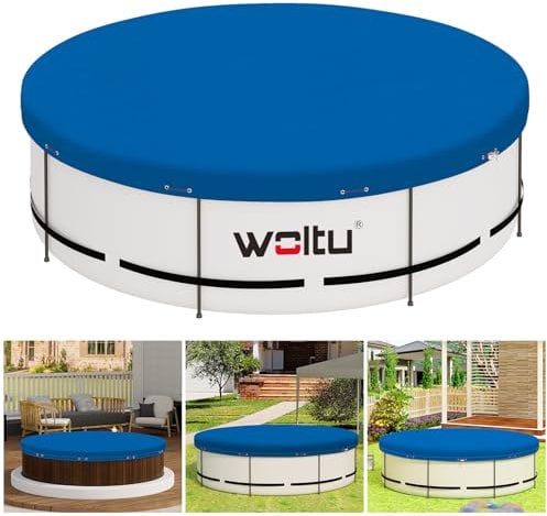 WOLTU Cobertor Piscina Redonda Ø 420 cm, Cubierta para Piscina Invierno de PE 200g/m², para Piscinas de Ø 320-360 cm, Lona Impermeable y Opaco con Ojas y Cuerda de Fijación, Azul