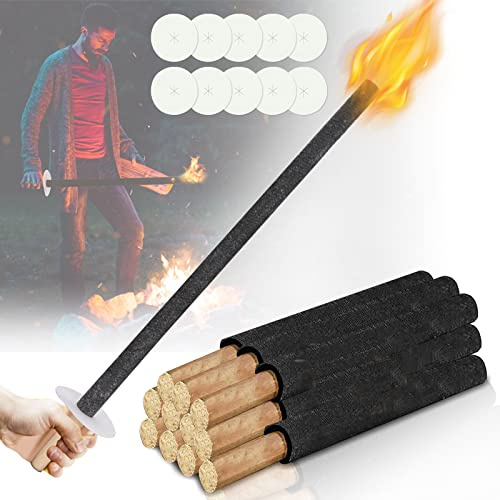 Eulenke 10 Stück Wachsfackeln mit Handschutz, 60 min Brenndauer | Wachs-Fackeln für draußen mit Langem Griff, Outdoor Gartenfackeln für Wanderung, Party, Nachtwanderung