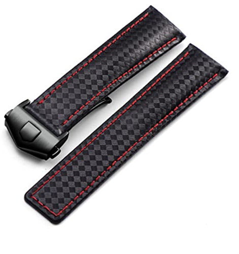 FFHAO 20 x 22 mm für TAG heuer Uhrenarmband, Kohlefaser-Textur, Rindsleder, Unterseite, schwarz-rot, Herrenarmband mit Faltschnalle, 22 mm, Achat