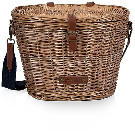 PICNIC TIME Cambridge Bike Basket, Personal Picnic Basket with Removable Shoulder Strap, Small Basket for Lunch, Bicycle Basket, (Wicker)