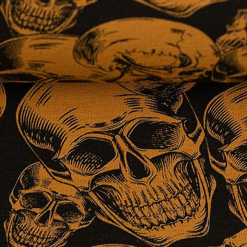 Sweat | Skulls | Totenköpfe | ocker-schwarz | ab 50 cm | Meterware