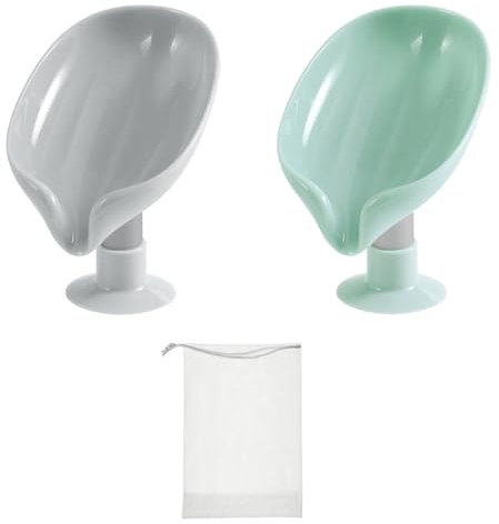 Lot de 2 Porte-Savon (Vert Menthe, Gris) Avec Filet en Mousse Blanche - Sans Ventouse Perforée