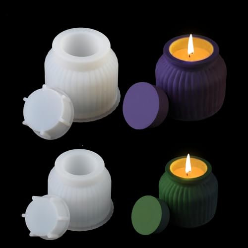 EPODA 2 Stück GießFormen Silikon Kerzenhalter, Silikonform Kerzenhalter Mit Deckel, Silikonform Vase, Silikonformen für Beton Gips DIY Kerzen Vase Blumentöpfe