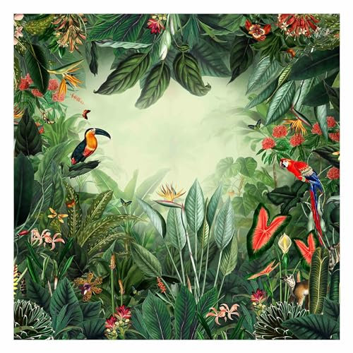 Bilderwelten Fototapete Dschungel 192cm x 192cm Vintage Natur Blätter Blumentapete Vliestapete Tapete Wanddeko Ideen Wohnzimmer Schlafzimmer Küche
