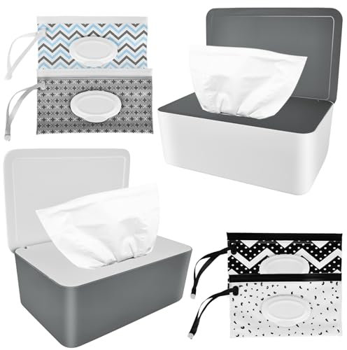 Boîte de lingettes humides Boîte de papier toilette pour bébé : Nizirioo Boîte de 2 lingettes humides pour bébé et 4 pièces de lingettes humides pour bébé, boîte à serviettes avec couvercle Boîtes à