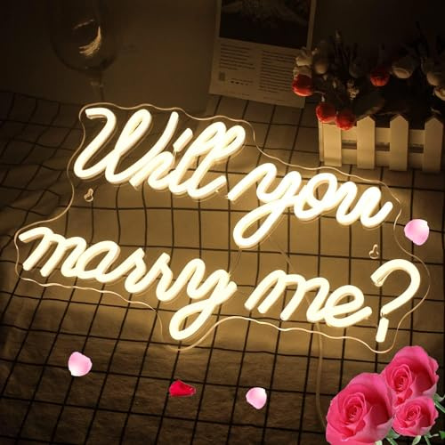 Neon Will You Marry Me Schild für Valentinstag, Antrag, Party, Hochzeit, Wanddekoration, LED, dimmbar, großes Neon-Nachtlicht, USB-betrieben für Freundin, Verlobte, 41,9 x 25,4 cm (Warmweiß)