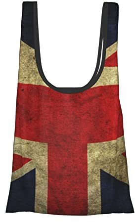 FLYIFE Kunst Gitarre Muster Gedruckt Schulter Einkaufstasche Für Frauen, Faltbare Einkaufstasche Langlebig Und Wasserdicht Shopper Taschen, Union Jack Design, Einheitsgröße