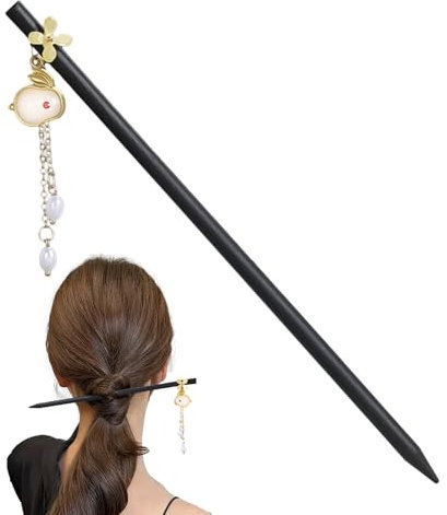 Haarnadel aus Holz, Jade-Kaninchen-Haarnadeln, traditionelle chinesische gewickelte Haarnadel, Damen-Kopfschmuck, handgefertigte Haarnadel für -Kopfbedeckung