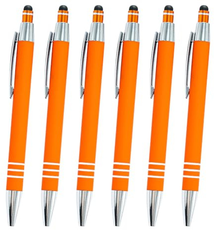 JIHUOO 6 Stück Kugelschreiber mit Eingabestift, einziehbare Kugelschreiber, Touchscreen-Schreibstifte, Metall-Touchscreen-Stifte mit feiner Spitze, schwarze Tinte, orange