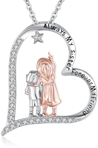 TANGPOET Schwester Halskette von Schwester 925 Sterling Silber Schwester Anhänger Herz graviert Always My Sister Forever My Friend, Geburtstagsgeschenke Schwester Geschenke für Schwestern Frauen
