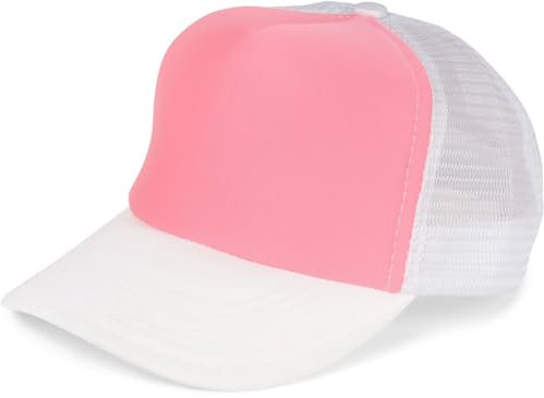 styleBREAKER Unisex 5-Panel Trucker Cap mit Mesh-Einsatz | verstellbares Basecap mit Click Snap Verschluss | luftiges Netz Cap für Damen und Herren, Farbe:Pink-Weiß