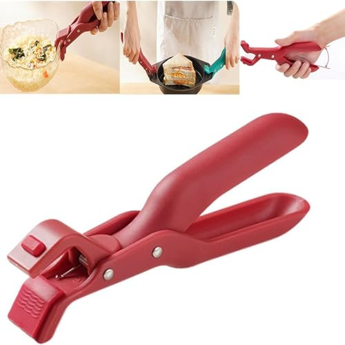 Clip multifunción, antiquemaduras, clip multiusos para cuencos, silicona antideslizante, aislamiento térmico, clip antiquemaduras para mover de forma segura platos calientes, cuencos, sartenes (rojo)