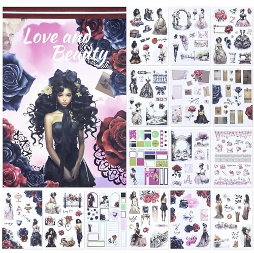 NOTIONSLAND 20 Blatt Scrapbook Stickers Book, 100+ Journaling Aufkleber für Scrapbooking Supplies, PET Ästhetische Vintage Aufkleber für Scrapbooking