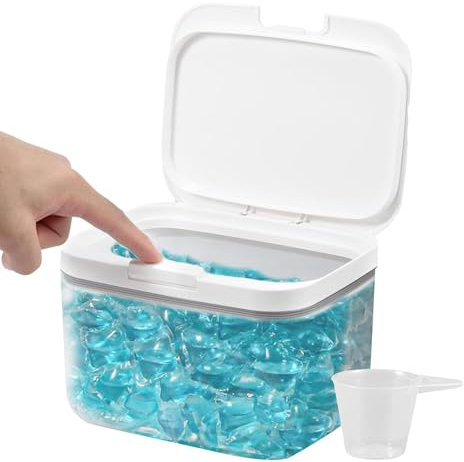 Wpsagek Wäschepulverbehälter mit großem Fassungsvermögen, Waschmittelbehälter mit einer Tasse | 2,8 l Pop-up-Spenderbox für saubere Trocknerblätter, Reinigungsmittelkapseln,Transparenter Spender mit
