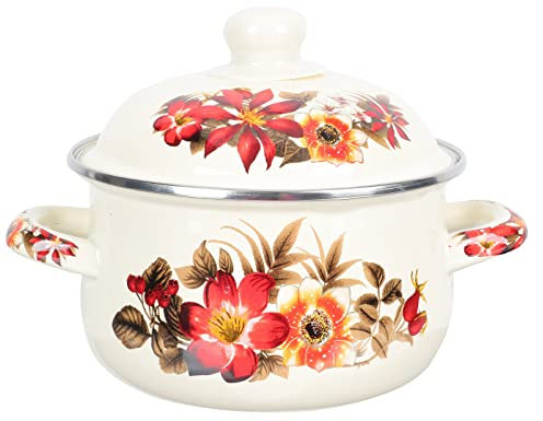 1 Olla de estofado esmaltada, olla de cocina, olla de cocina esmaltada, olla gruesa, olla de esmalte Vintage con flor roja, olla grande for servir, cuenco for sopa