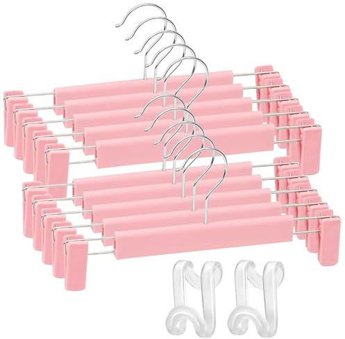 10 Pièces Cintres pour Pantalons,Cintres Porte-Pantalons Métal,Cintres Porte-Jupe,Ceintre pour Pantalon Metal,Cintre Antidérapants avec Pinces,Réglables pour Pantalons Ceintre,Cintres Pantalons(Rose)