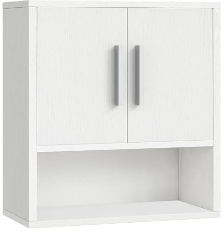 HOOBRO Badezimmerschrank, Badschrank, Medizinschrank, 38 x 18 x 41 cm, Wandschrank über der Toilette, Küchenschrank mit verstellbarem Regal, für Küche, Schlafzimmer, Weiß EWT18CW01
