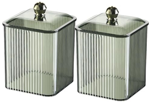 Veki Caja de Almacenamiento de Hisopos de Algodón, Caja de Algodón de Baño, Organizador de Maquillaje Transparente para Cosméticos, Bastoncillos, Bolas de Algodón (Verde, 2 Piezas)