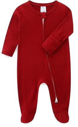 KIDDLETOWN Baby Zipper Pyjama, Unisex Infant Onesie mit Handschuhen Langarm Fuß Pjs (rot, 0-3 Monate)