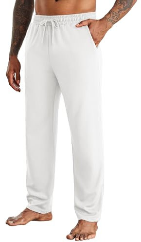 COOFANDY Herren-Yoga-Sweathose, offene Unterseite, leichte Sweathose, Kordelzug, athletische Loungehose mit Taschen, Weiss/opulenter Garten, X-Groß