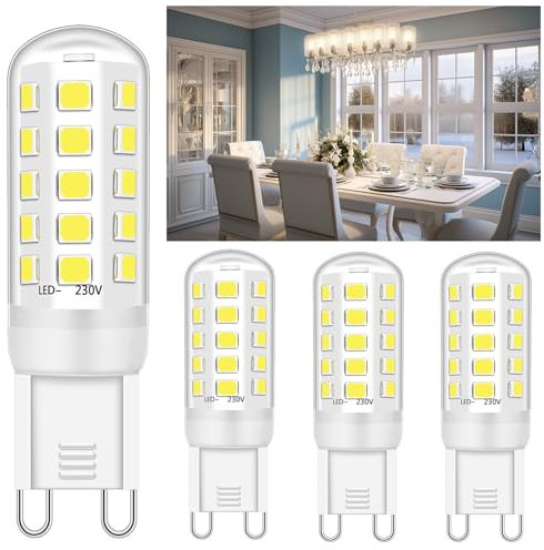 Ugvmn G9 LED Lampe Kaltweiß 6000K, LED Leuchtmittel 3W Entspricht Ersetzt 40W Halogenlampe, GU9 Glühbirne Lampen 400 Lumen, Kein Flackern, Nicht Dimmbar, Enegiesparende Kleine Birne, 4er Pack