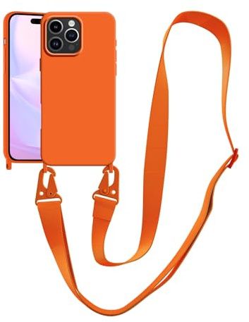 VooDirop Compatible with iPhone 16 Pro Max Case with Lanyard Crossbody iPhone Case with Strap Adjustable Shockproof Drop Protection Silicone Phone Cover for iPhone 16 Pro Max 6.9’’ Neon Orange