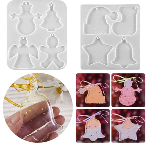 RYMAUP Moldes de Silicona para Decoración Navideña, Resina y Adornos Brillantes - Llaveros y Ornamentos para Árbol de Navidad
