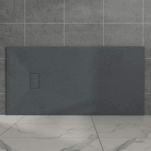 Aquariss Anthracite Rectangular Shower Tray Slate Effect SMC Slip-Resistant Shower Base for Bathroom Enclosures 1800x900mm with Waste