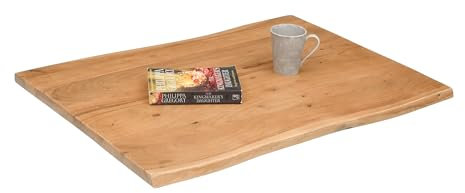 SAM Holzplatte 60x60 cm Louis, Tischplatte aus Akazienholz massiv + eichefarben, Baumkanten-Platte für Heimwerker, geeignet für Arbeitsplatten, Tische & Fensterbretter