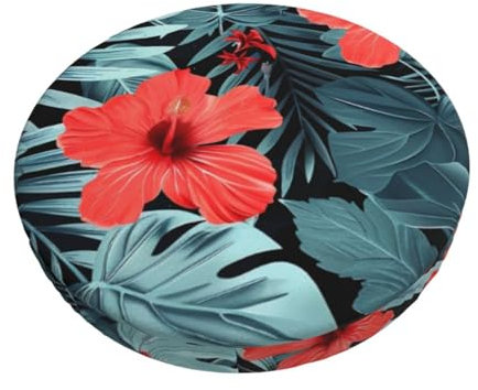 BEIVGOXL Weicher runder Barstuhl-Kissenbezug mit rotem Hibiskusdruck, Samt, für Küche, Barhocker, Sitzbezüge mit Komfort und Entspannung, maschinenwaschbar, universell passend für die meisten Stühle,