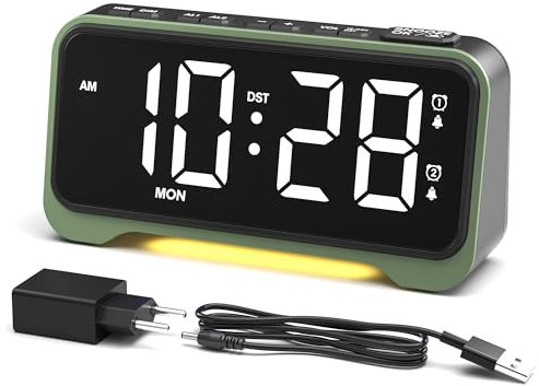 ROCAM Wecker Digital große LED-Anzeige, Digital Uhr mit Wochenendmodus, Nachttischuhr mit 2 Schlummermustern, 12/24 Stunden, Alarm Clock für Schlafzimmer, Kinder, Senioren
