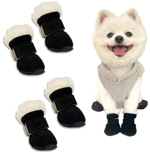 Hundeschuhe Pfotenschutz, 4 Stück Hundeschuhe Winter, Schneestiefel Hunde, Hunde Schuhe Anti Rutsch, Rutschfest und Warm, Geeignet für Kleine und Mittelgroße Hunde für Outdoor-Aktivitäten im Winter, L