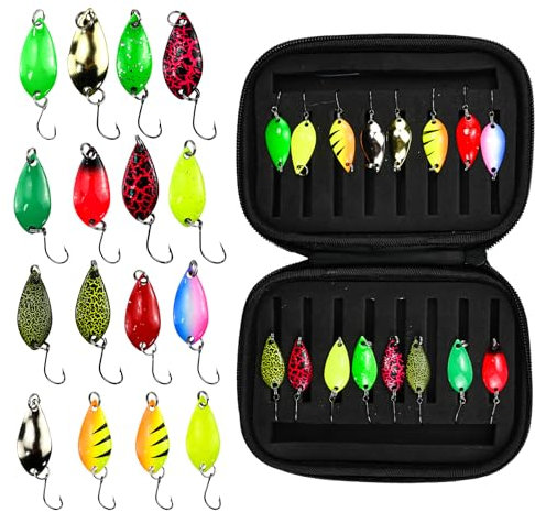 KYYGKY 16 PCS Cuillere Peche Truite, Leurres de Pêche en Mer, Leurre Truite Cuillere, Hameçon à Truite, Cuillere Truite Hameçon Simple avec Sac de Rangement pour Brochet, Bar et Truite