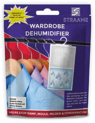 Straame Interior Hanging Dehumidifier | Absorbs Damp, Mildew, Mould and Condensation | Easy to Use and Long Lasting | Hydrophilic Crystals Small Dehumidifier| Ideal for Wardrobes (Pack of 12)