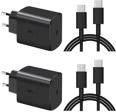 Pack de 2 Cargadores Rápidos USB C de 45W para Pared, Compatible con Samsung Galaxy S24 Ultra/S24/S24+/S23/S23+/S23 Ultra/S22+/S22 Ultra, Note 20/10/9/8/A73/A53/A52/S10, Incluye Cable de 1.8 Metros