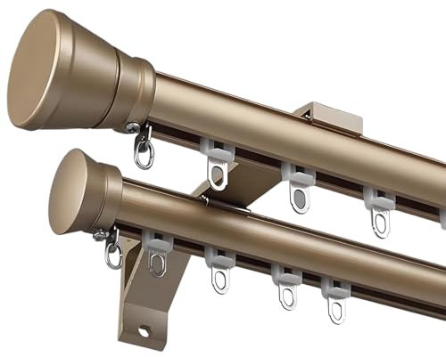 Gardinenstangen Innenlauf 2-Läufig Aus Aluminiumlegierung 1m-5m Vorhangschiene Wandmontage 1m-5m for Wohnzimmer Schlafzimmer Fenster(Gold,2.5m(8.2ft))