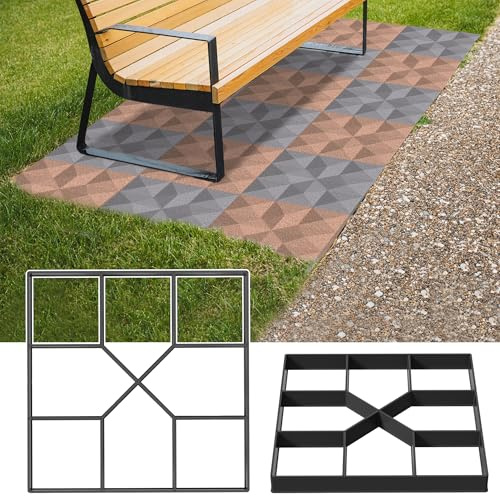 XMTECH DIY Pflasterform Gehweg Betonform Schalungsform aus Kunststoff, Unregelmäßig Schalungsform Betonpflaster Gießform für Trittsteinen Rasenbahnen Garten, 2 Stück Quadrat-2