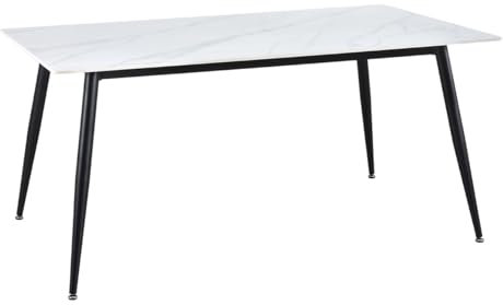 Meubletmoi Ryder 2 Esstisch, 160 cm, Platte aus Keramik, Vollmasse, weiß marmoriert und ausgestellte Füße aus schwarzem Metall, moderne Küche